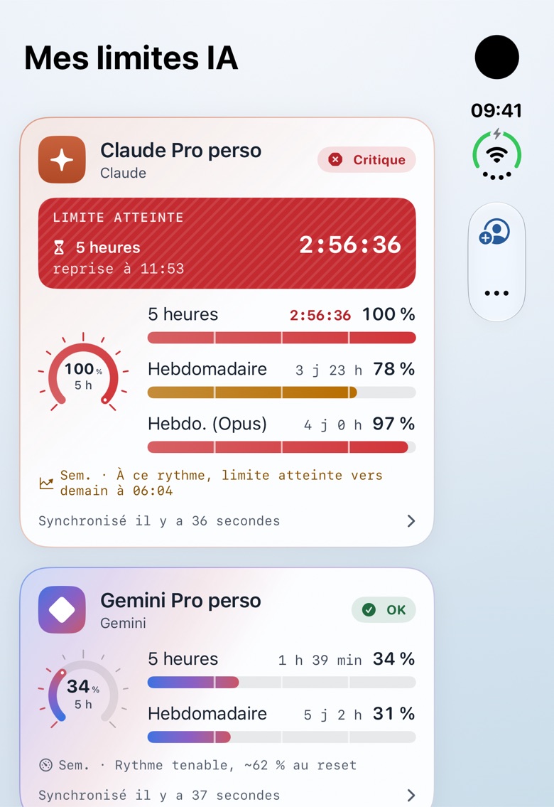 Tableau de bord sur l'écran extérieur de l'iPhone Duo, appareil replié : les boutons passent sur le côté (données de démonstration).