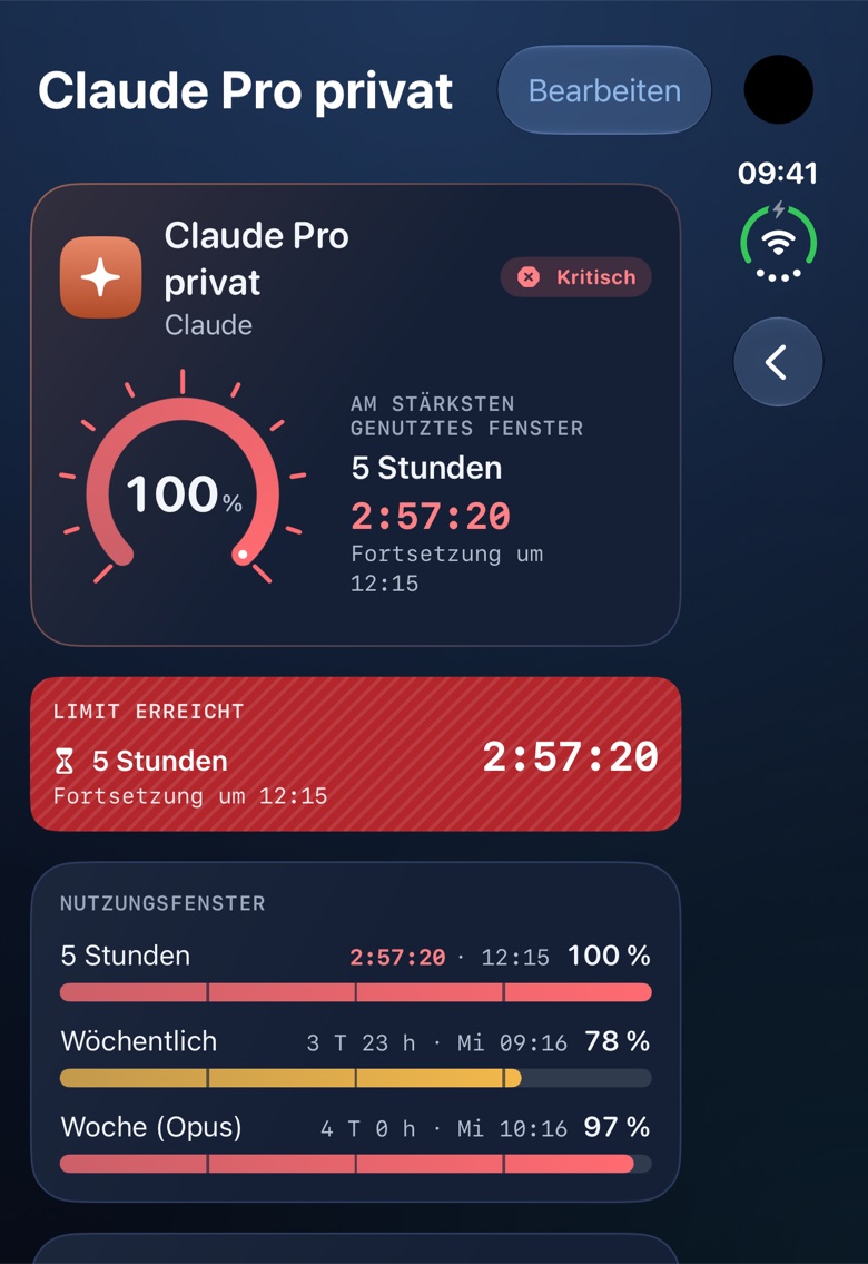 Detail eines Claude-Kontos auf dem Außendisplay des iPhone Duo (Demodaten).