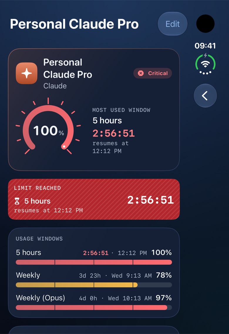 Claude account detail on the outer display of iPhone Duo (demo data).