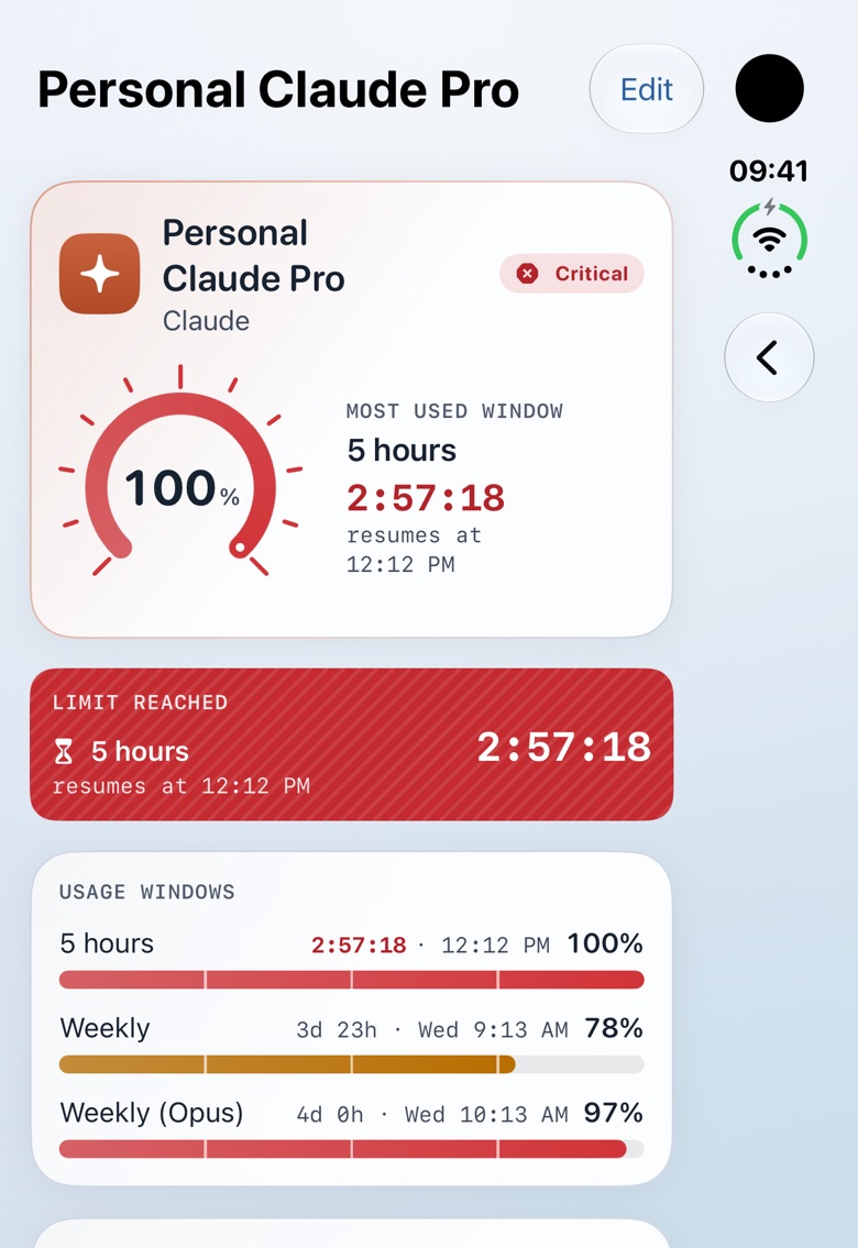Claude account detail on the outer display of iPhone Duo (demo data).