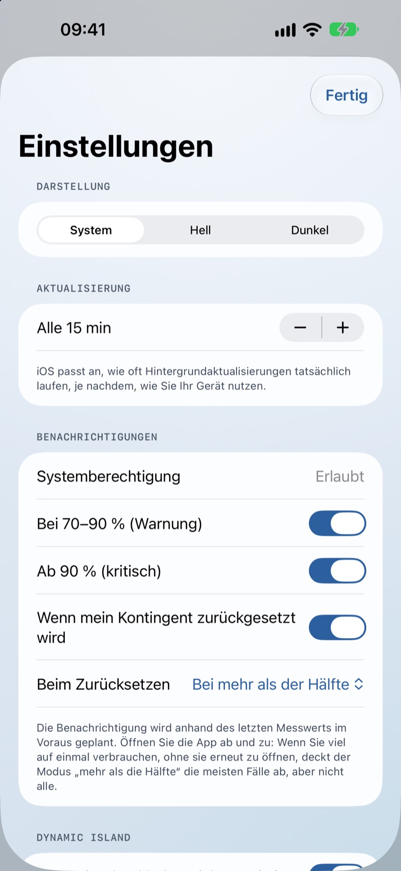 Einstellungen auf dem iPhone (Demodaten).