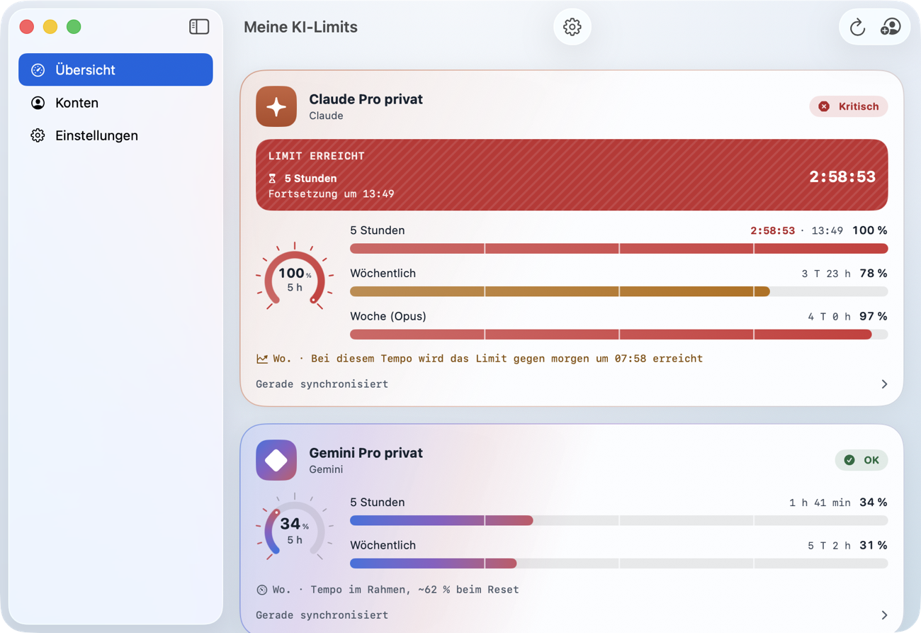 Hauptfenster der App auf dem Mac (Demodaten).