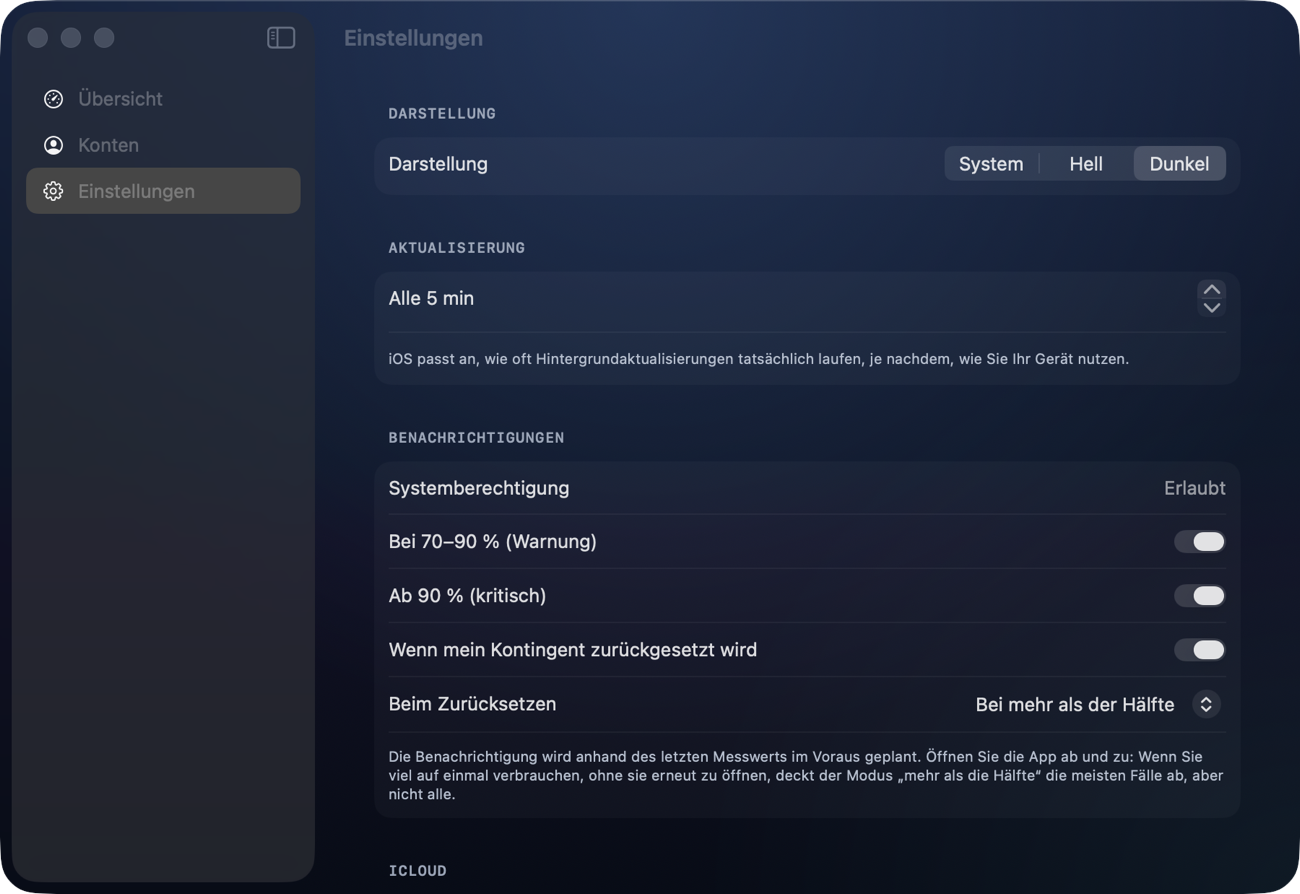 Einstellungen der App auf dem Mac.