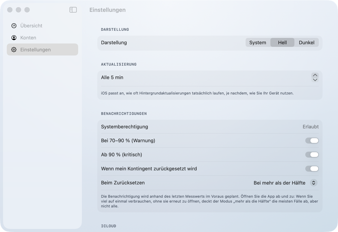 Einstellungen der App auf dem Mac.