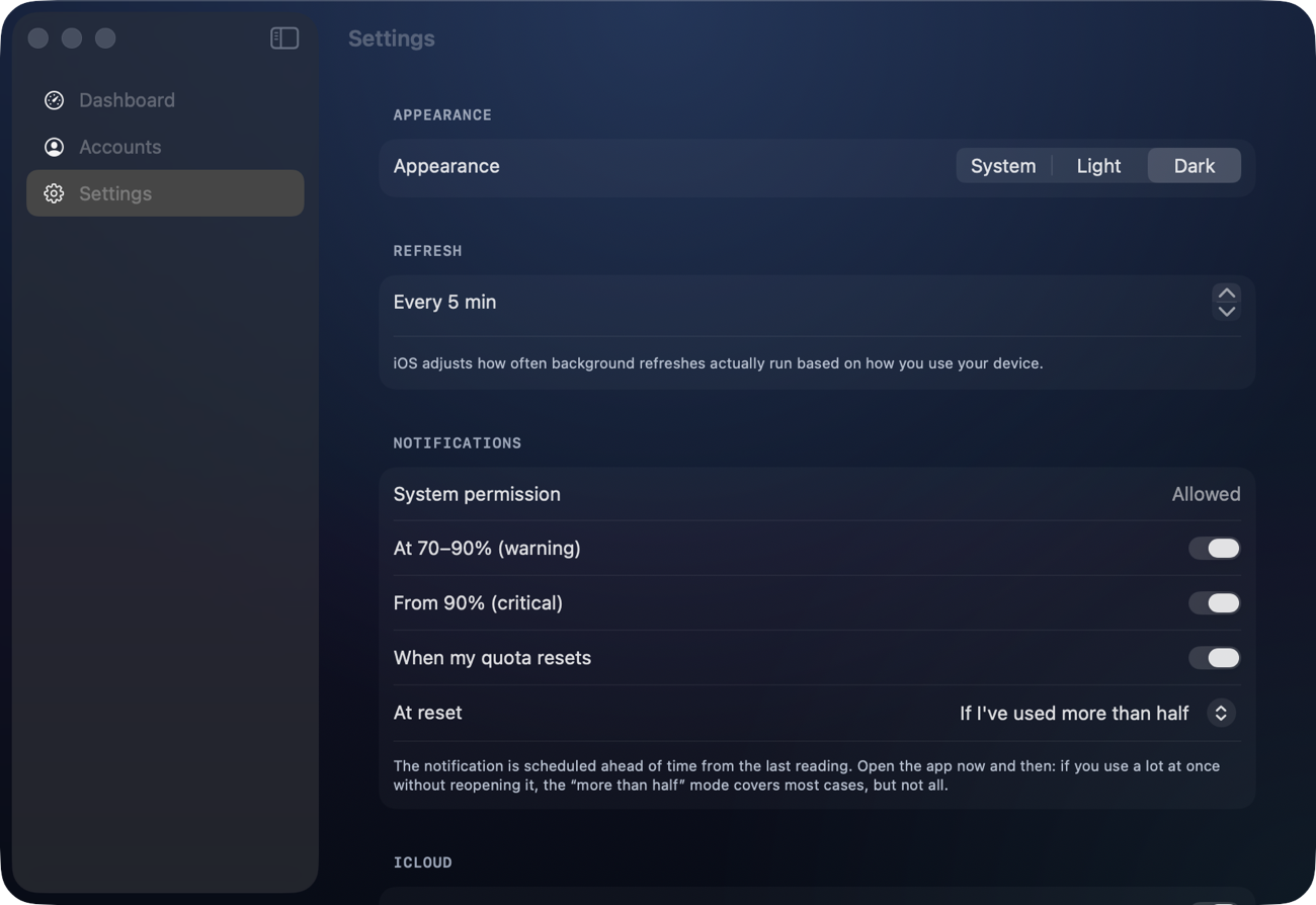 The app's settings on Mac.