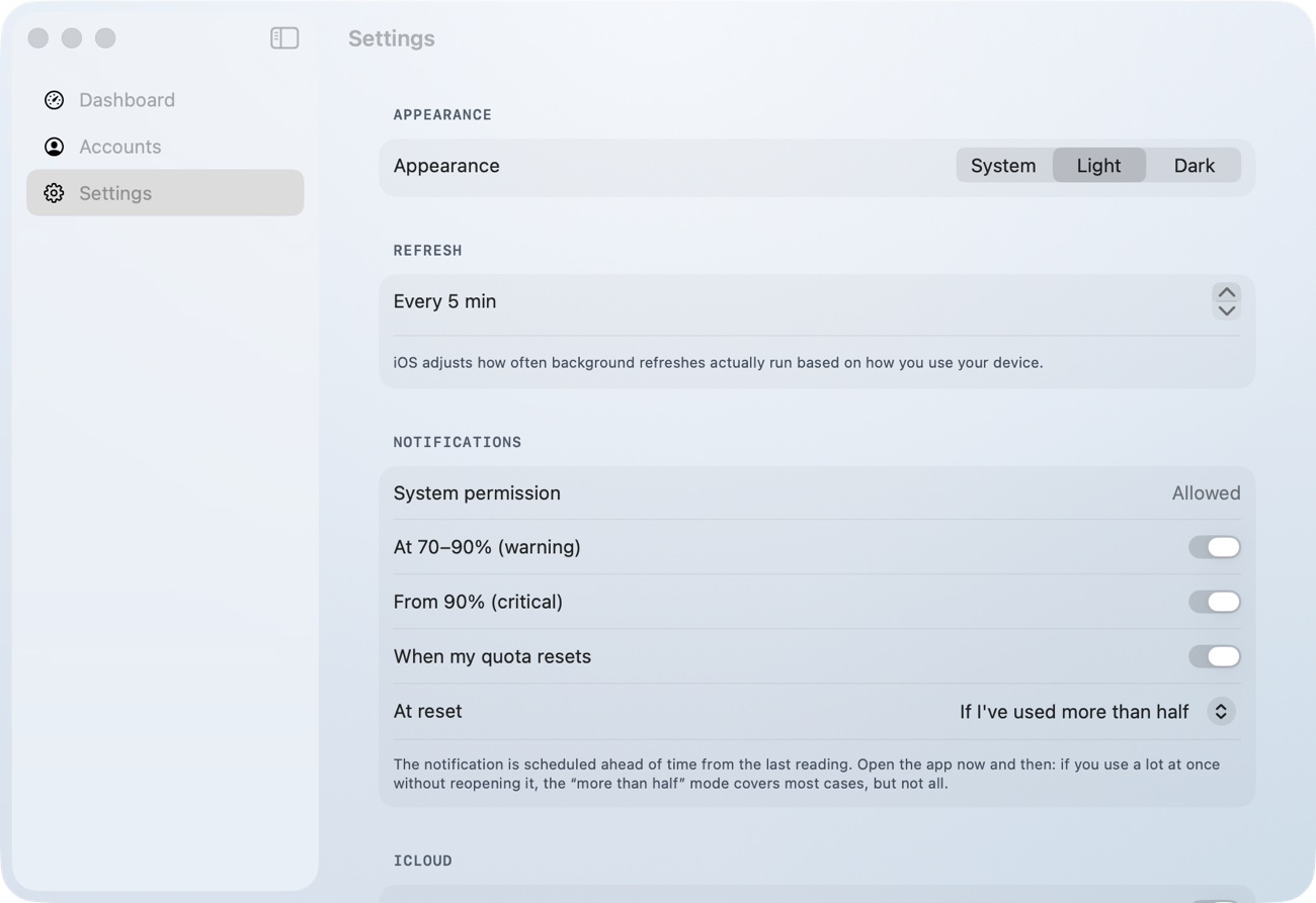 The app's settings on Mac.